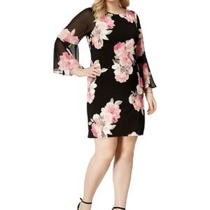 Jessica Howard Pink and Black Sheath‎ Dress with Bell Sleeves, Size 6